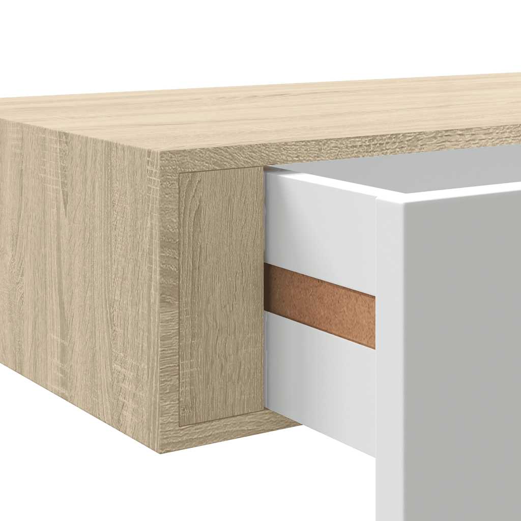 Vegghylle Hvit Eik skuffehyller 2 stk 60x23,5x10 cm