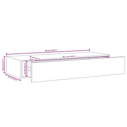 Vegghylle Betonggrå skuffehylle 60x23,5x10 cm MDF