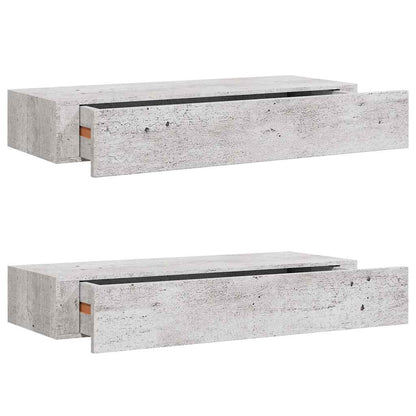 Vegghylle Betonggrå skuffehyller 2 stk 60x23,5x10 cm