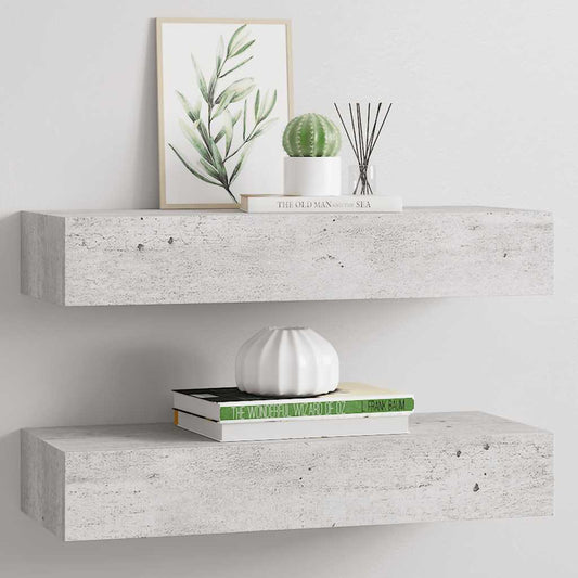 Vegghylle Betonggrå skuffehyller 2 stk 60x23,5x10 cm