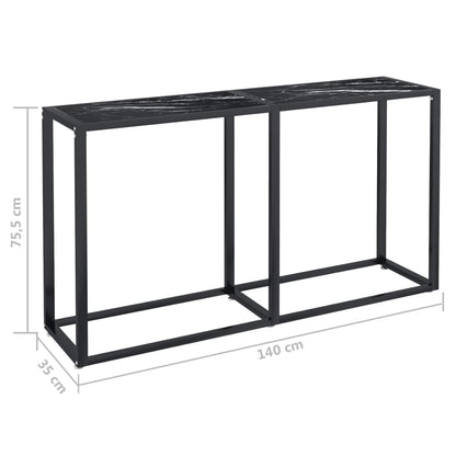 Avlastningsbord Konsollbord DIV. Svart marmor 140x35x75,5 cm herdet glass