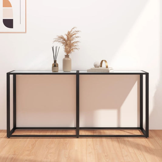 Avlastningsbord konsollbord DIV. Hvit marmor 160x35x75,5 cm herdet glass