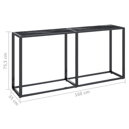 Avlastningsbord Konsollbord DIV. Svart marmor 160x35x75,5 cm herdet glass