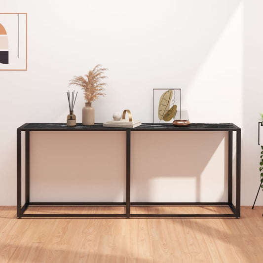 Avlastningsbord konsollbord DIV. Svart marmor 180x35x75,5 cm herdet glass