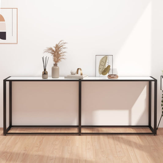 Avlastningsbord konsollbord DIV. Hvit marmor 200x35x75,5 cm herdet glass