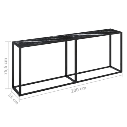 Avlastningsbord Konsollbord DIV. Svart marmor 200x35x75,5 cm herdet glass