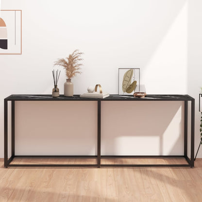 Avlastningsbord Konsollbord DIV. Svart marmor 200x35x75,5 cm herdet glass