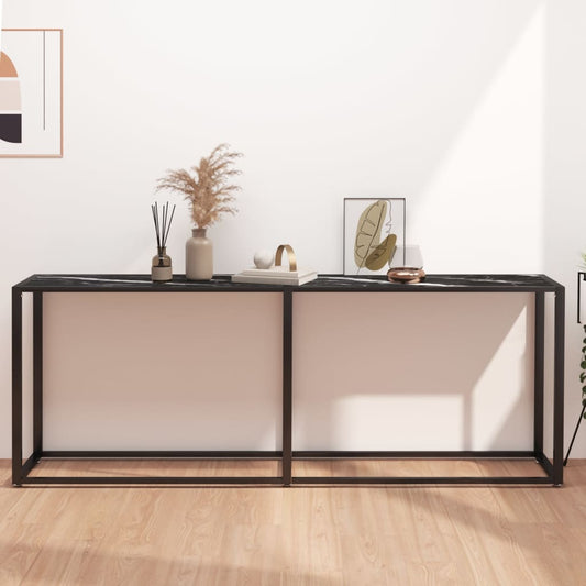 Avlastningsbord konsollbord DIV. Svart marmor 200x35x75,5 cm herdet glass