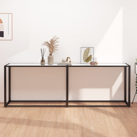 Avlastningsbord konsollbord DIV. Hvit marmor 220x35x75,5 cm herdet glass