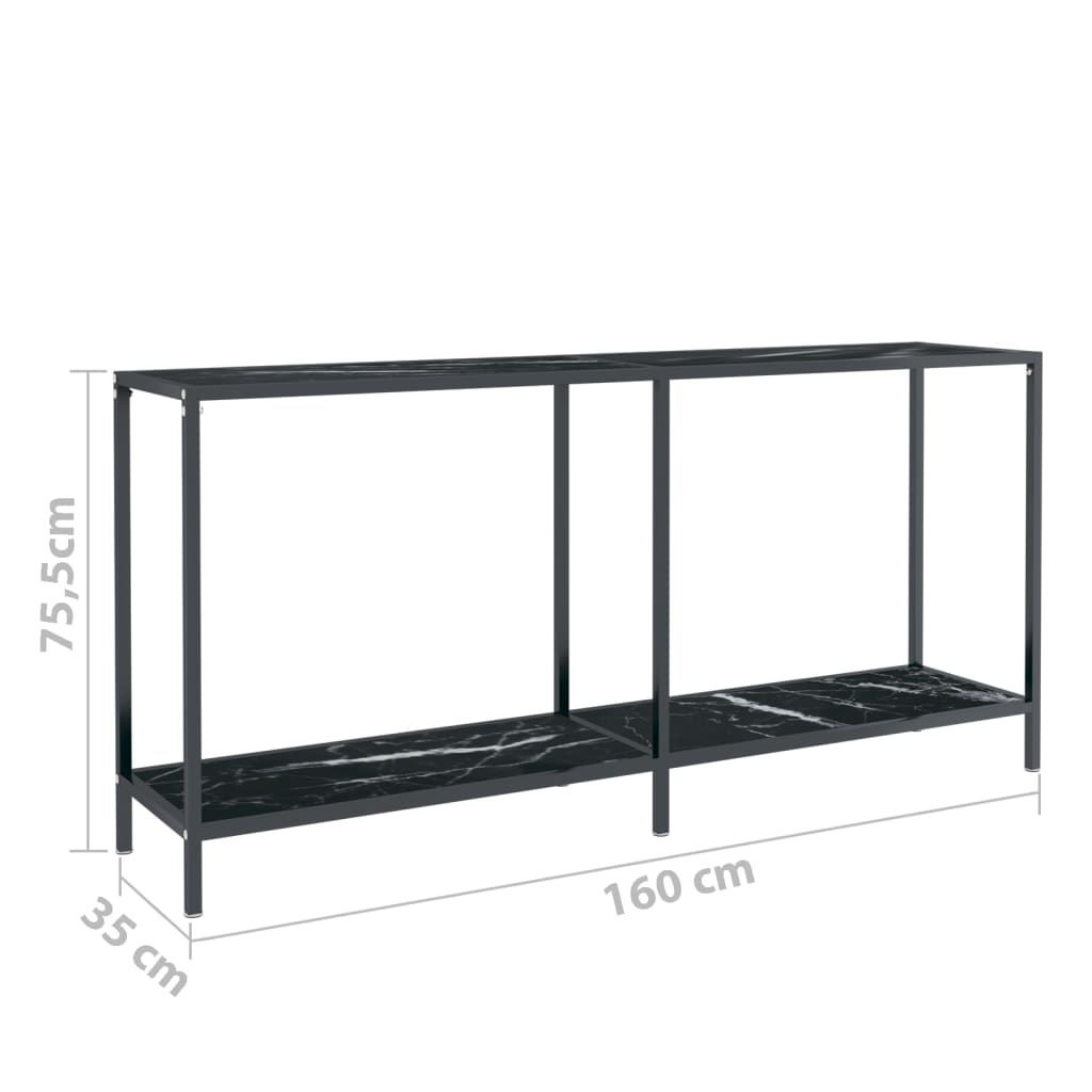 Avlastningsbord konsollbord Svart 160x35x75,5 cm herdet glass