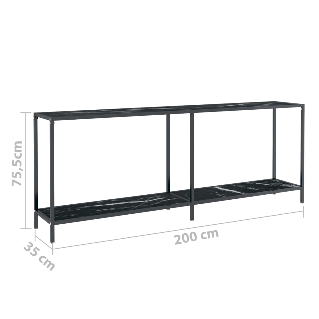 Avlastningsbord konsollbord Svart 200x35x75,5 cm herdet glass