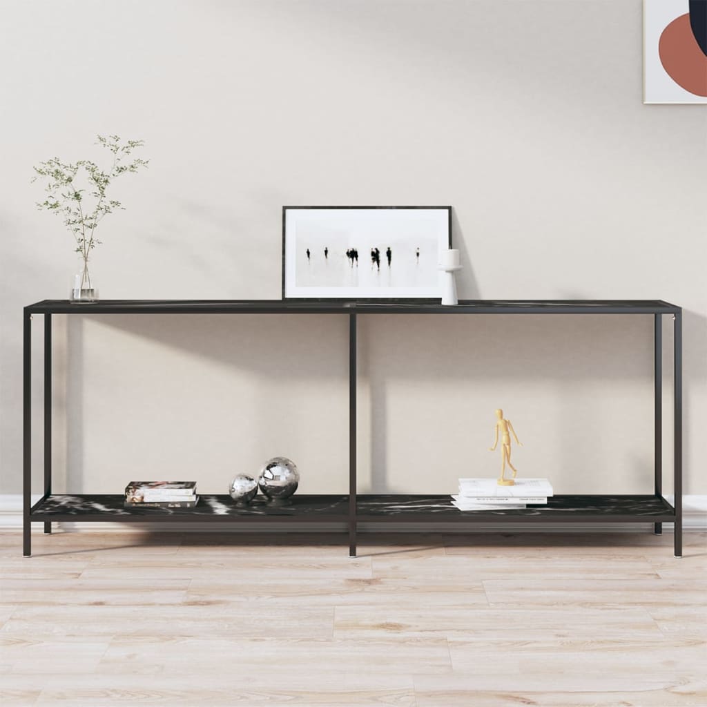 Avlastningsbord konsollbord Svart 200x35x75,5 cm herdet glass