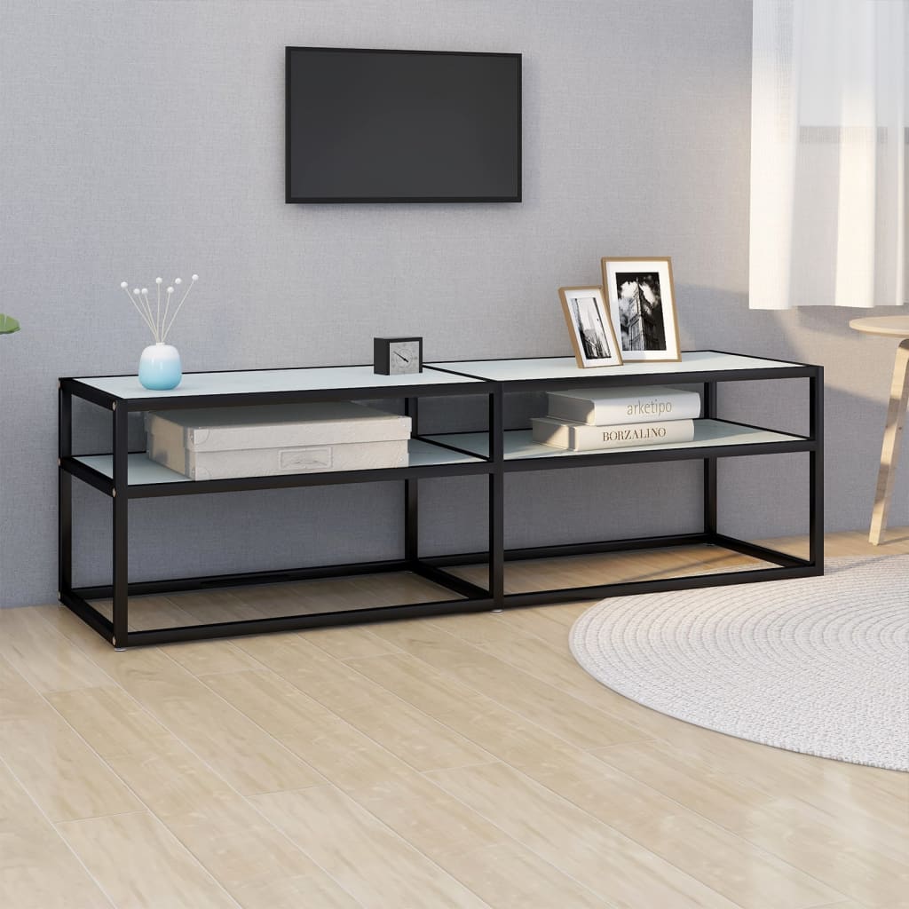 TV-Møbel Hvit TV-benk marmor 140x40x40,5 cm herdet glass