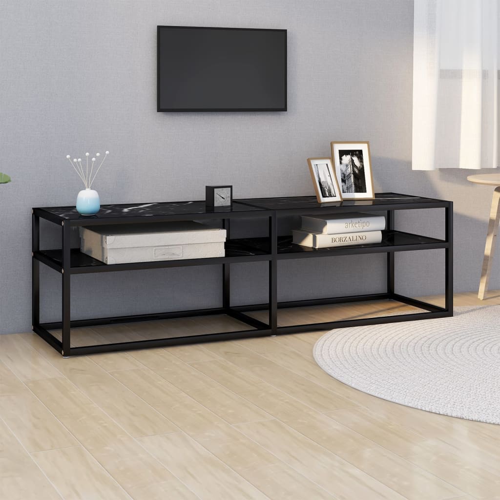 TV-Møbel Svart TV-benk marmor 140x40x40,5 cm herdet glass