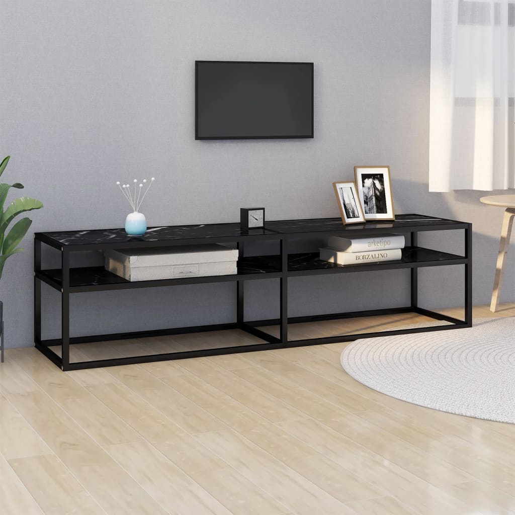 TV-Møbel Svart TV-benk marmor 160x40x40,5 cm herdet glass