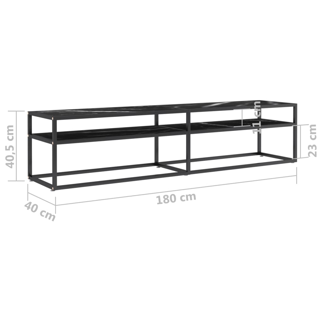 TV-Møbel Svart TV-benk marmor 180x40x40,5 cm herdet glass