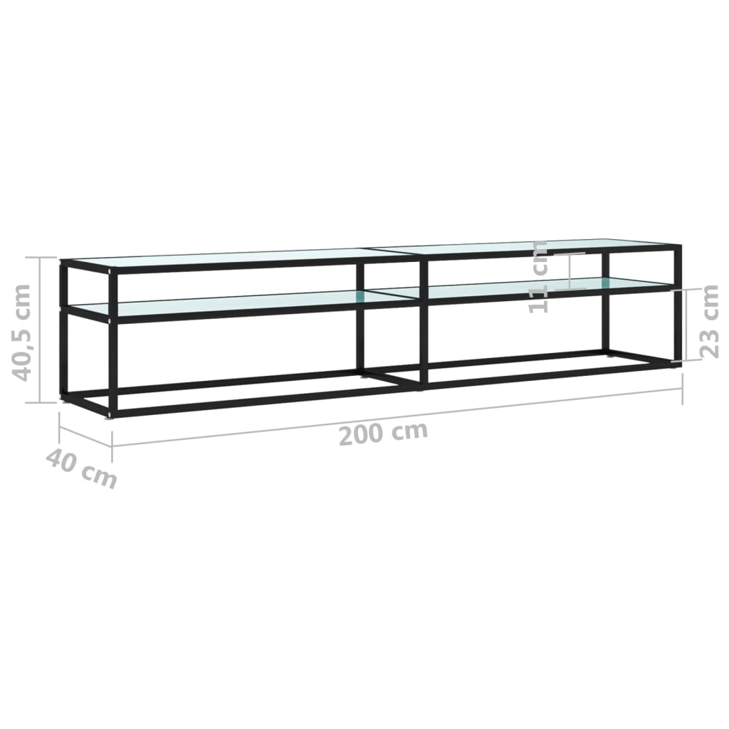 TV-Møbel Hvit TV-benk marmor 200x40x40,5 cm herdet glass