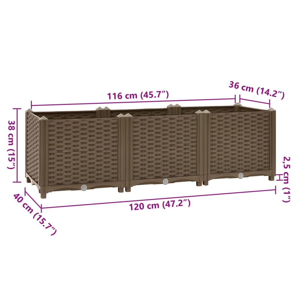 Utendørs Blomsterkasse Plantekasse Polypropen (PP) 120x40x38 cm polypropylen