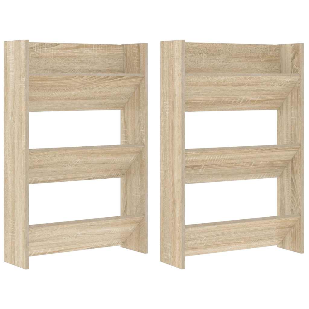 Veggskoskap 2 stk hvit og sonoma eik 60x18x90 cm sponplater