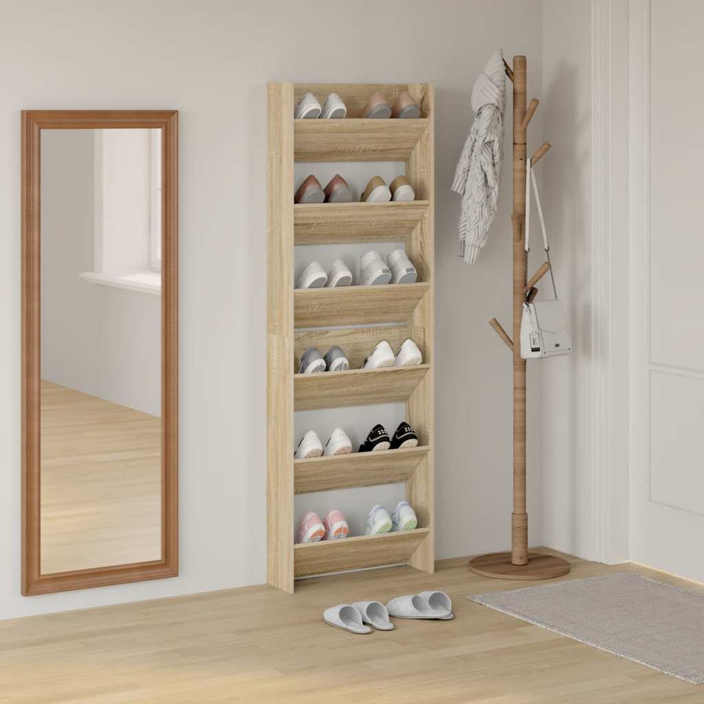 Veggskoskap 2 stk hvit og sonoma eik 60x18x90 cm sponplater