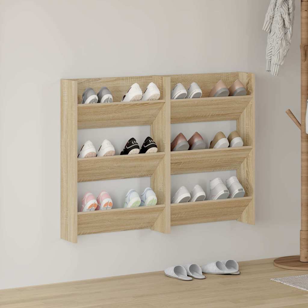 Veggskoskap 2 stk hvit og sonoma eik 60x18x90 cm sponplater