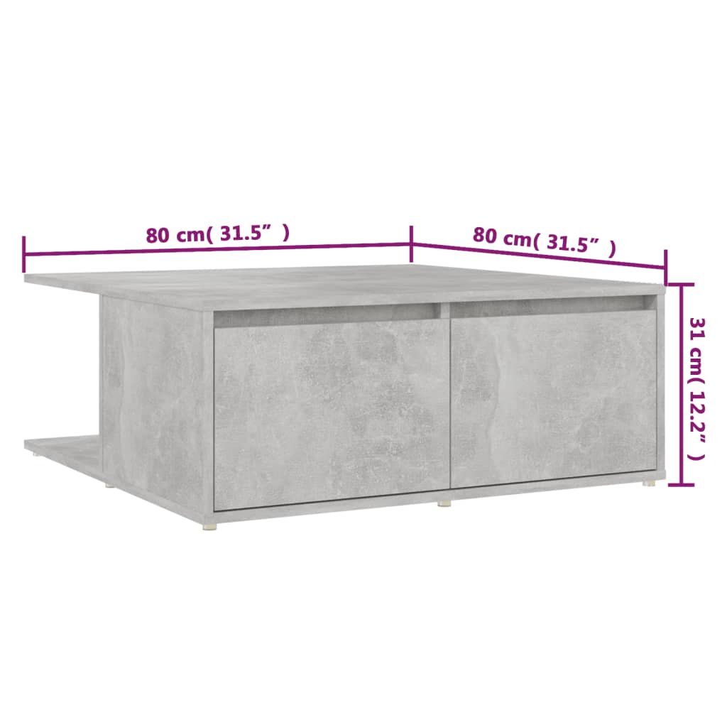 Salongbord Sofabord Betonggrå 80x80x31 cm
