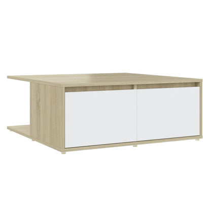 Salongbord Sofabord Hvit og Sonoma Eik 80x80x31 cm