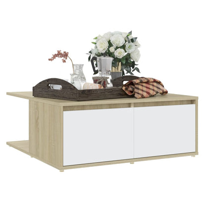Salongbord Sofabord Hvit og Sonoma Eik 80x80x31 cm