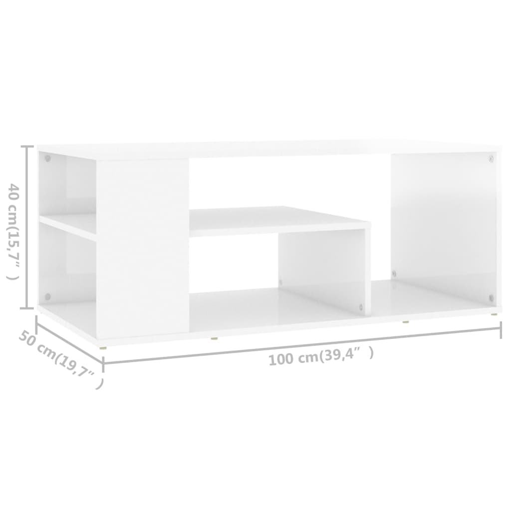 Salongbord Sofabord Høyglans Hvit 100x50x40 cm