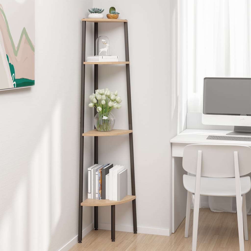 Hjørnehylle 4 etasjer lysebrun og Svart 45,5x31,5x150 cm