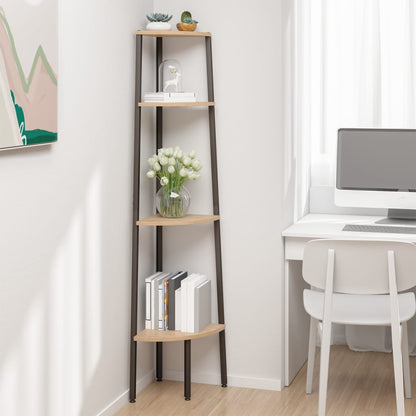 Hjørnehylle 4 etasjer lysebrun og Svart 45,5x31,5x150 cm