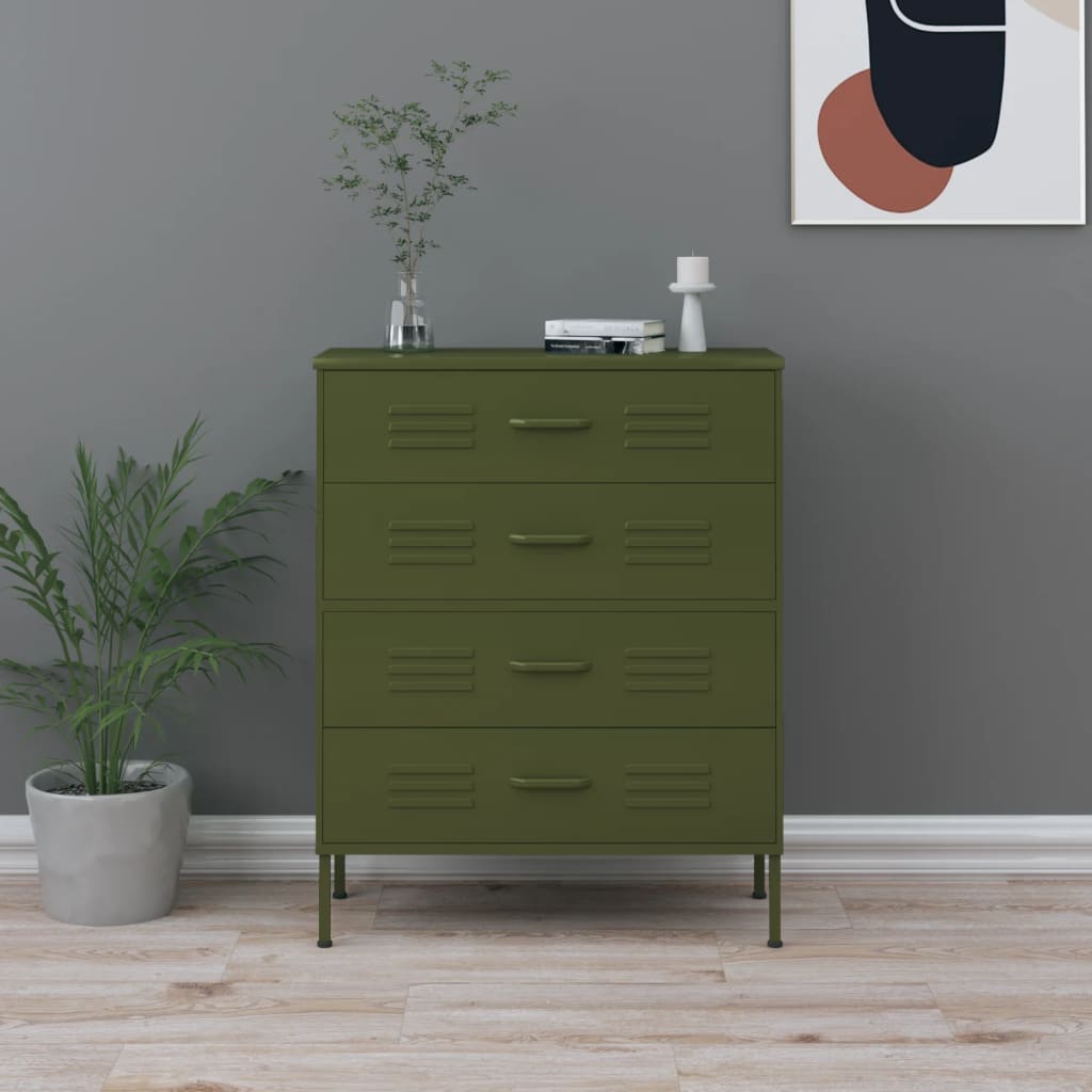 Kommode DIV. olivengrønn 80x35x101,5 cm stål