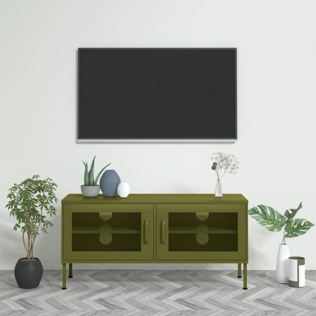 TV-Møbel DIV. TV-benk olivengrønn 105x35x50 cm stål