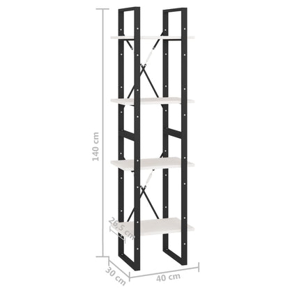 Bokhylle Svart Hvit 4 nivåer 40x30x140 cm heltre furu