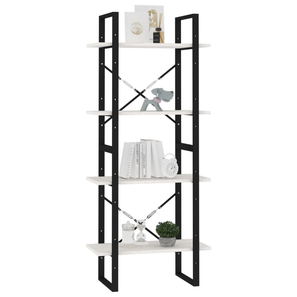 Bokhylle Hvit 4 nivåer 60x30x140 cm heltre furu