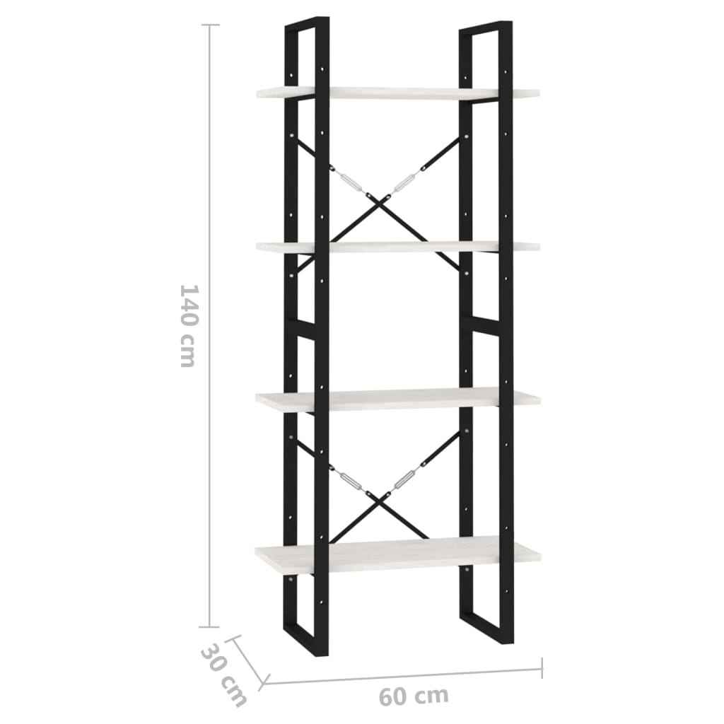 Bokhylle Hvit 4 nivåer 60x30x140 cm heltre furu