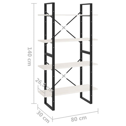 Bokhylle Svart Hvit 4 nivåer 80x30x140 cm heltre furu