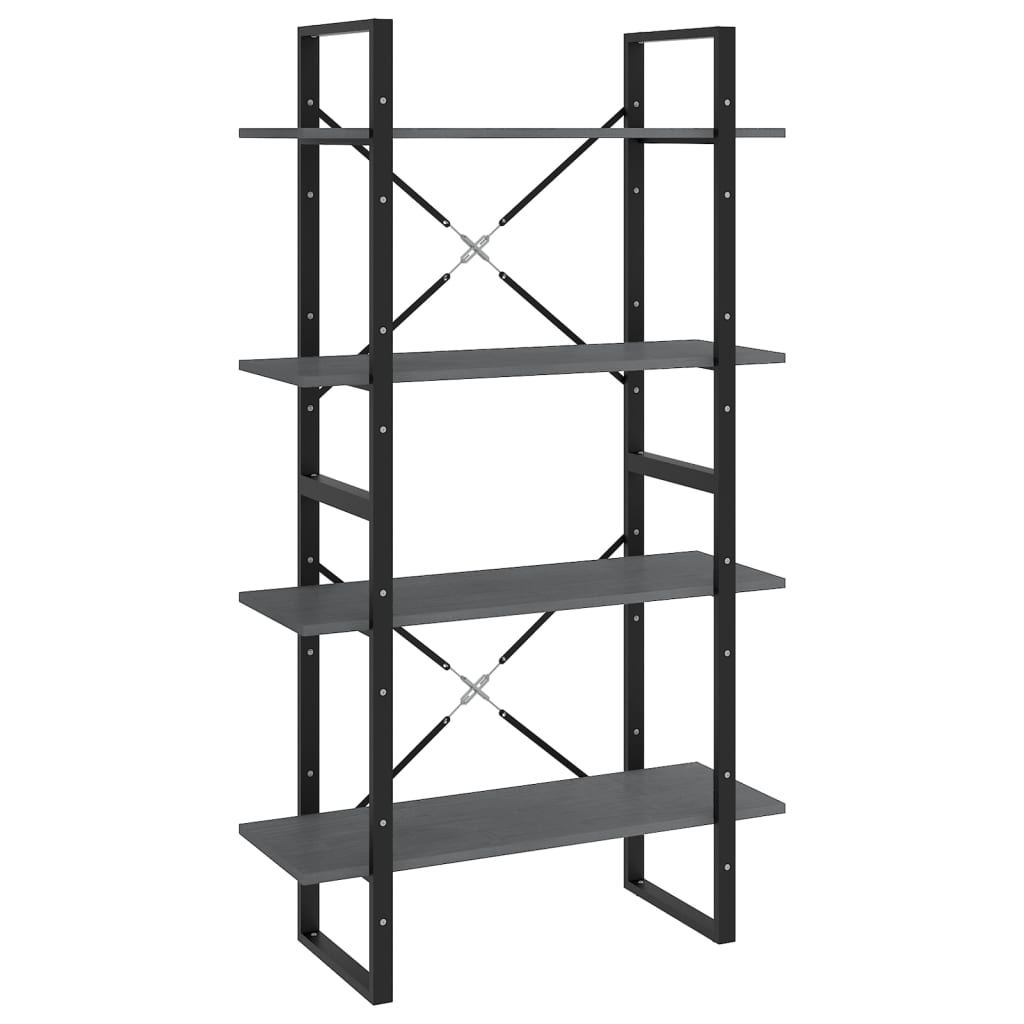 Bokhylle Grå 4 nivåer 80x30x140 cm heltre furu