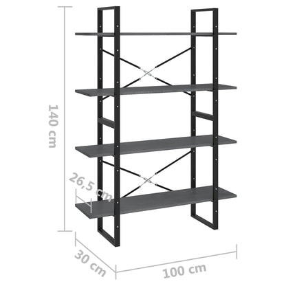 Bokhylle Grå 4 nivåer 100x30x140 cm heltre furu