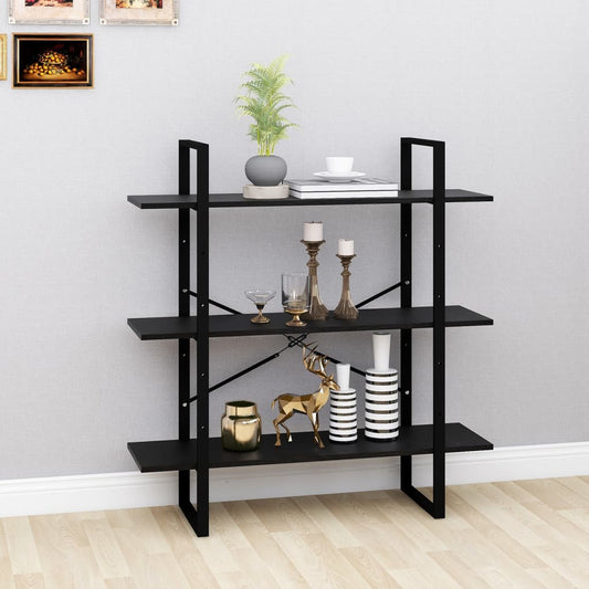 Bokhylle Svart 3 nivåer 100x30x105 cm heltre furu