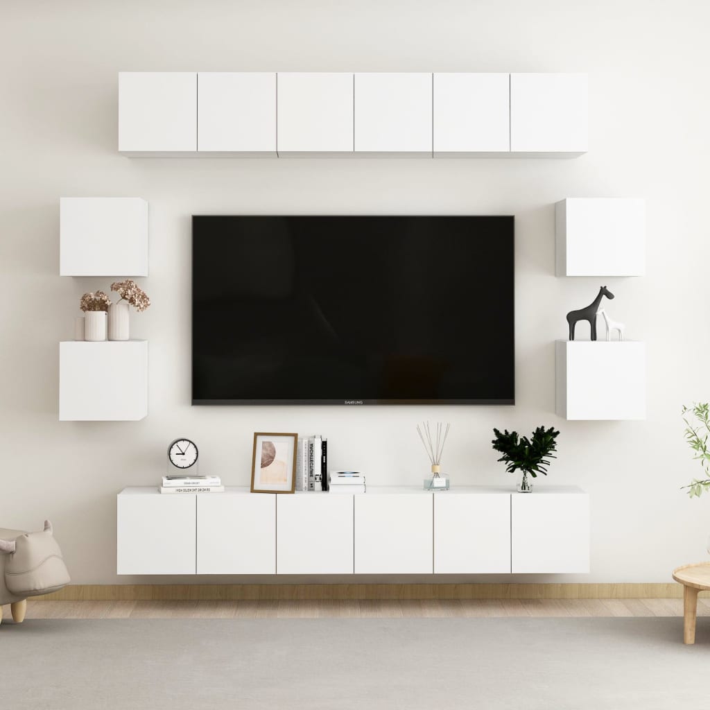TV-benksett 10 deler hvit konstruert tre