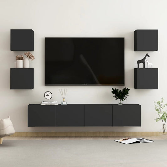 TV-Møbel Svart Tv-benksett 6 deler