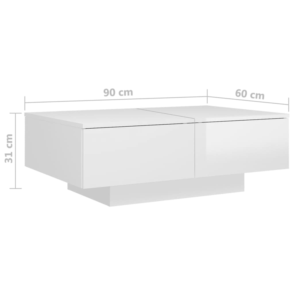 Salongbord Sofabord Høyglans Hvit 90x60x31 cm