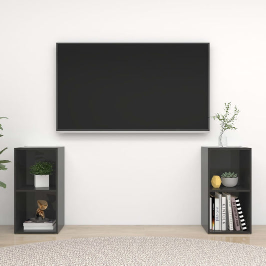 TV-Møbel Høyglans Grå Tv-benker 2 stk 72x35x36,5 cm