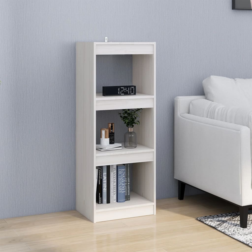 Bokhylle Hvit Romdeler 40x30x103,5 cm heltre furu