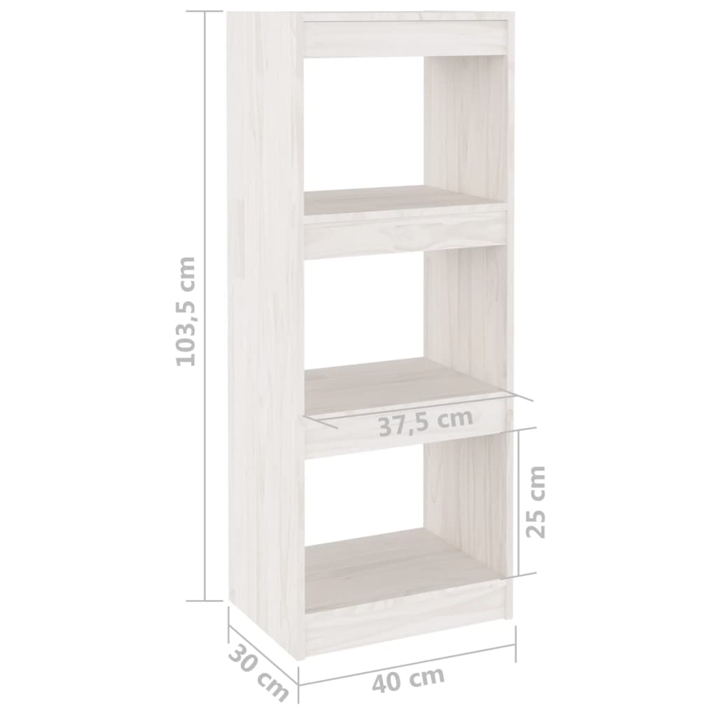 Bokhylle Hvit Romdeler 40x30x103,5 cm heltre furu