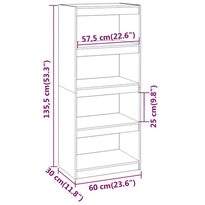 Bokhylle Hvit Romdeler 60x30x135,5 cm heltre furu