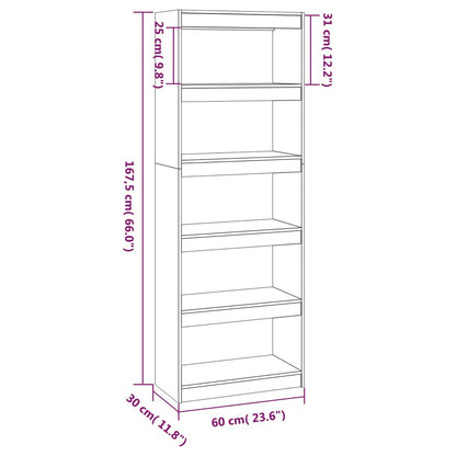 Bokhylle Hvit Romdeler 60x30x167,5 cm heltre furu