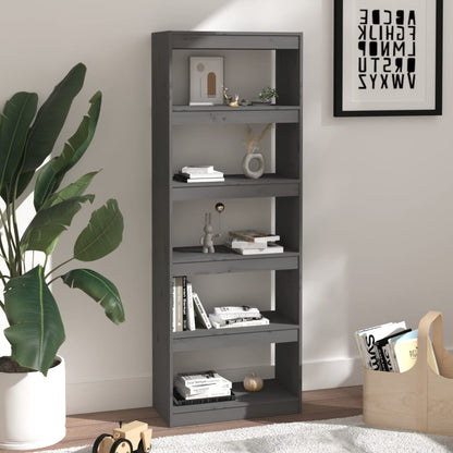 Bokhylle Grå Romdeler 60x30x167,5 cm heltre furu