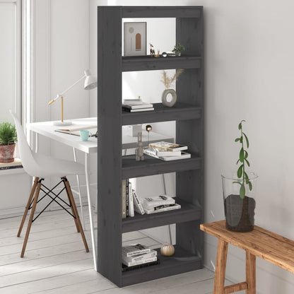Bokhylle Grå Romdeler 60x30x167,5 cm heltre furu